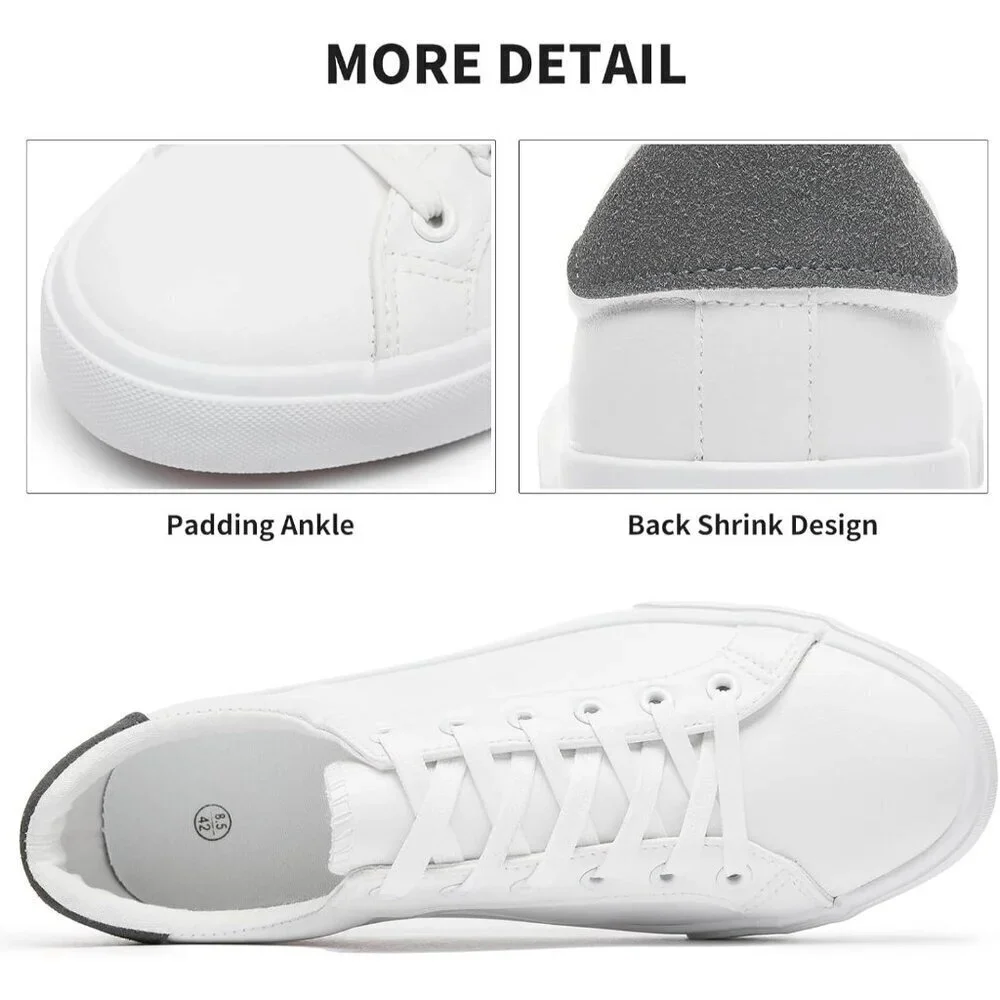 Mens White Tennis Shoes Low Top Fashion Sneakers PU Leather Casual Footwear